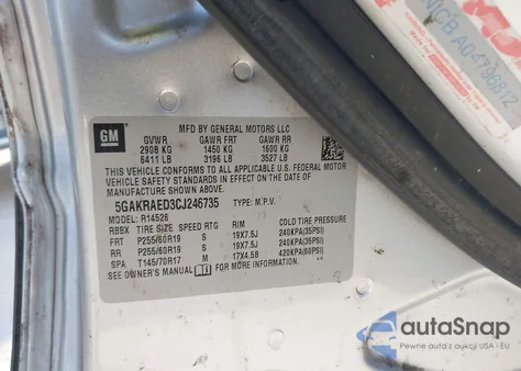 2012 Buick Enclave z USA, uszkodzony, nr VIN 5GAKRAED3CJ246735